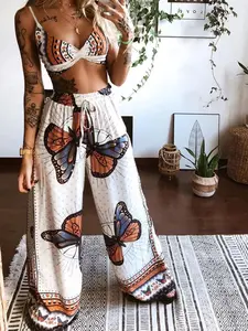 Boho Fly Me Away Butterfly Print Top and Pants Set