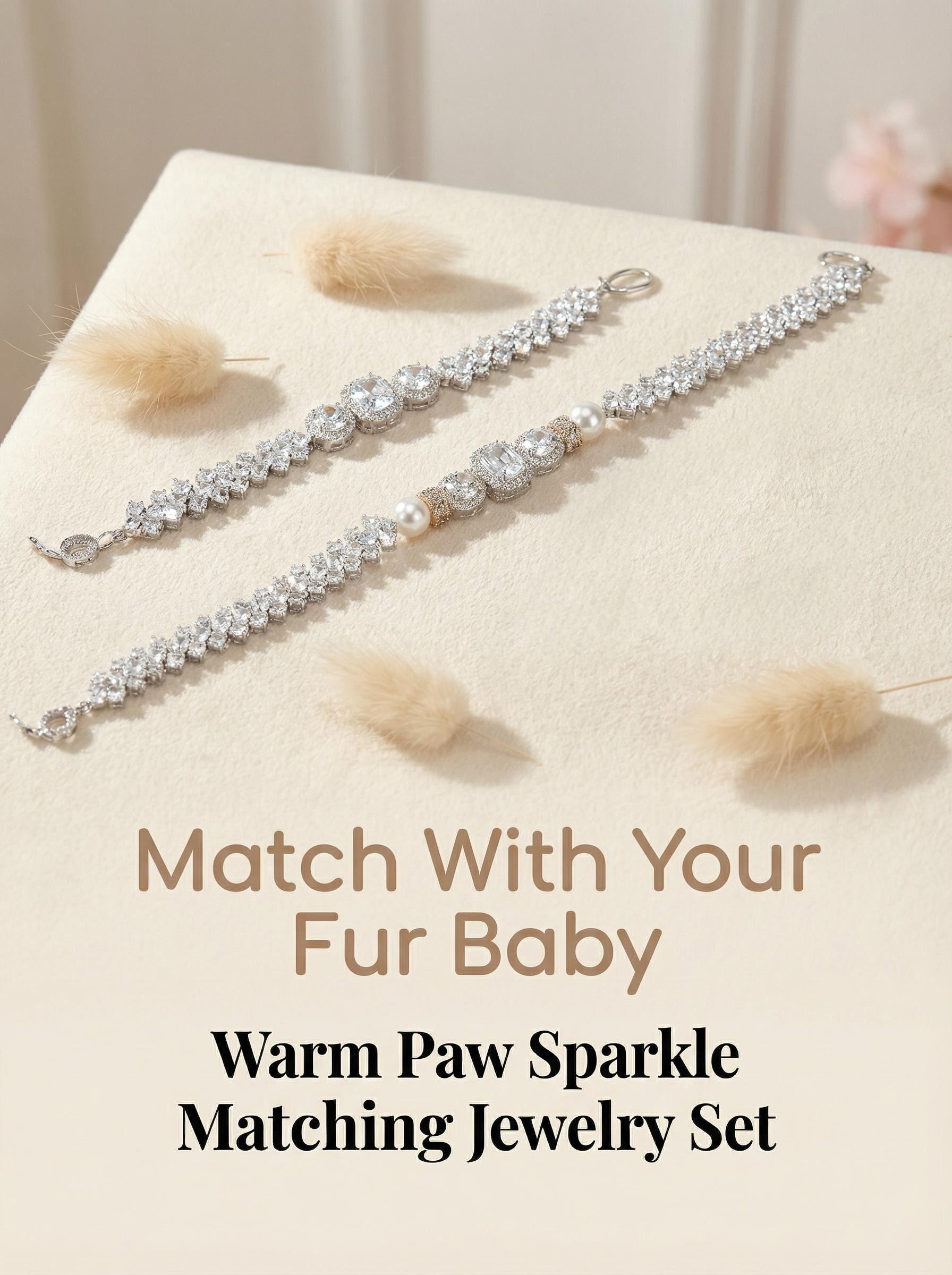 Warm Paw Sparkle Companion Bracelet and Pet Zircon Necklace Set for Owner