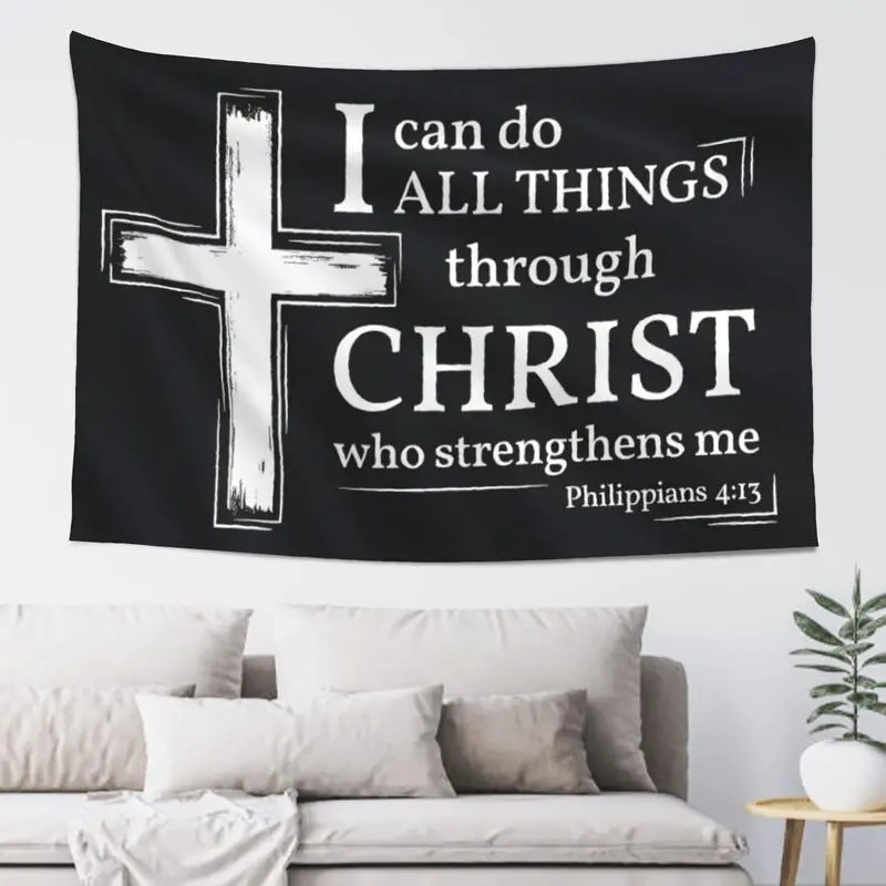 Tapestry  Acts Philippians 4:13 Inspirational Christian Flag 40x60 in "I Can Do All Things Through Christ" Bible Verse Flag for Room, Yard, Church, and Events ﻿     (B) Wall Banner Decorative Tapestry Christmas