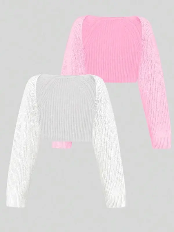 [Buy one and get two]Women's Minimalist Textured Raglan SleeveShrug Set, Open Front Sweater Cardigan,Cropped Cardigan, Comfort Long SleeveKnitwear for Spring & Fall