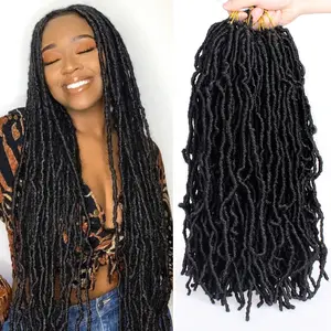 18 Inch 6 Packs New Faux Locs Crochet Hair 108 Strands Pre-Looped Wavy Black Soft Faux Locs Crochet Braiding Hair for Women Dreadlocks Hair Synthetic Hair Extensions (18 Inch,1B#)