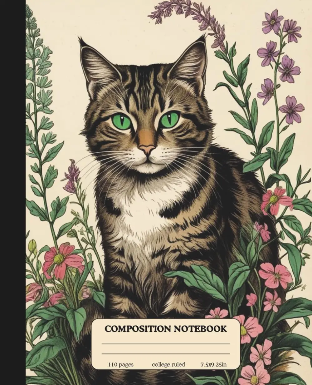 Composition Notebook College Ruled: Cat Green Eyes illustration Vintage Aesthetic Notebook for students teens girls boys teachers, School Notes, ... (110 pages) Front and Back are Soft Cover
