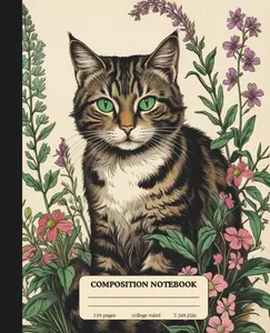 Composition Notebook College Ruled: Cat Green Eyes illustration Vintage Aesthetic Notebook for students teens girls boys teachers, School Notes, ... (110 pages) Front and Back are Soft Cover