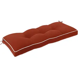 Outdoor Bench Cushion 42 x 16 Inch Water-Resistant & 3-Year Fade Resistant Patio Furniture Cushions Tufted Garden Seat Pads for Indoor/Outdoor Porch Sofa Settee Couch with Ties, Red