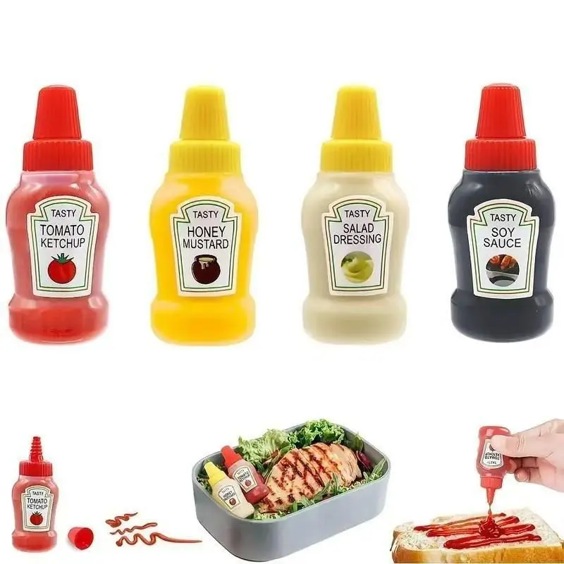 Mini Seasoning Container, Spices Containers, Kitchenware, Kitchen Gadgets, 4 Counts/set Sauce Squeeze Bottle, Easy Pour Spout, Salad Dressing Bottle, Sauce Squeeze Bottle for Outdoor Camping, Barbecue, Travel, Kitchen【Only Bottle】
