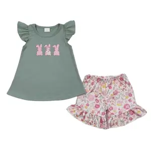 Easter Camo embroidery Bunny Print Girls Set