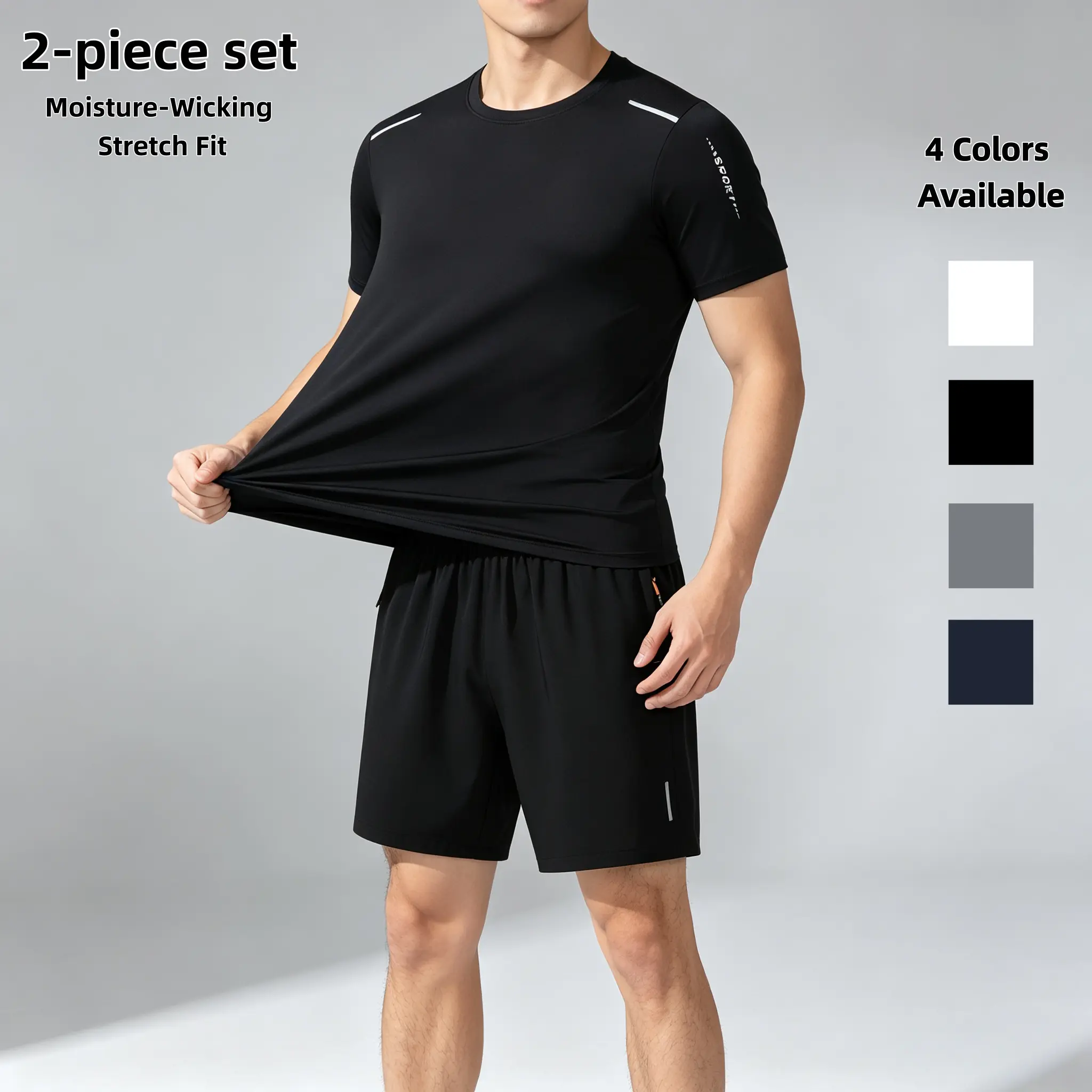 Men's 2 Piece Workout Set Short Sleeve T-Shirt & Athletic Shorts Value Pack Moisture Wicking Quick Dry 4-Way Stretch Reflective for Active Men Gym Training, Men's Outfit Sets, Athleisure Men's Sportswear Set