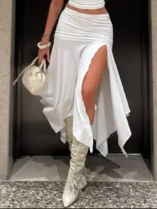 Elegant Slim-Fit High-Waist Midi Split Hem Skirt, Sexy Summer Kint Fabric, Perfect for Casual & Party Wear, Stylish Women's Clothing