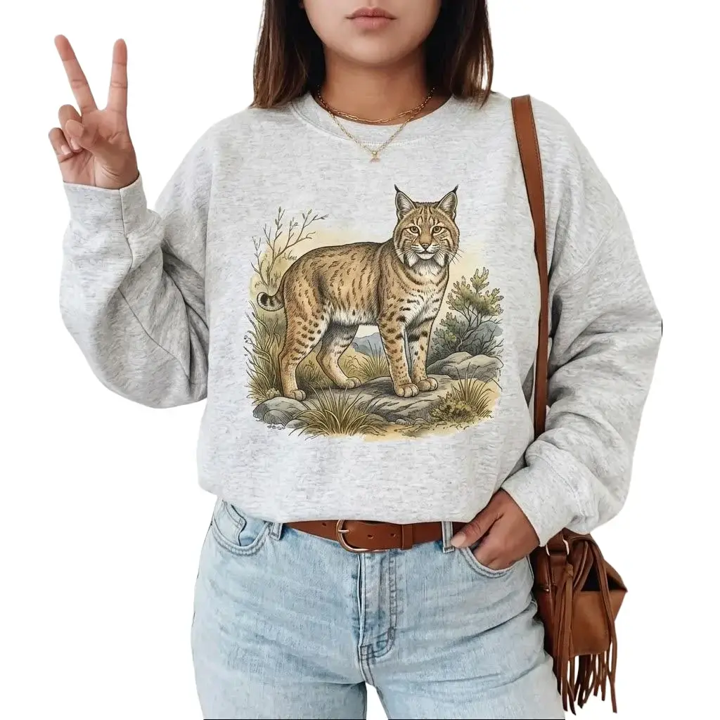 Retro Bobcat Unisex Pullover Sweatshirt Women's Vintage  Cotton Pullover Womenswear