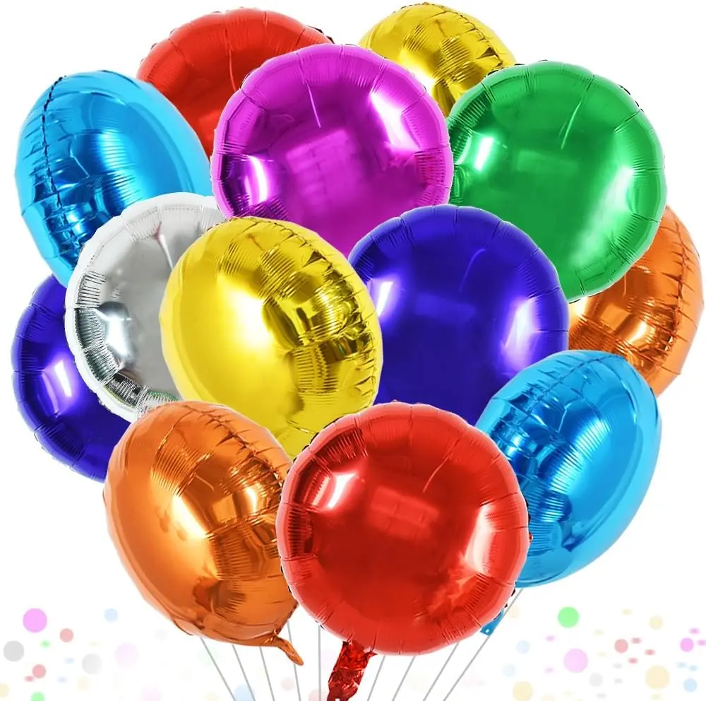 30Pcs 18 Inch Large Colorful Round Shape Foil Balloons Big Colorful Circle Helium Mylar Ballons for Birthday Wedding Baby Shower Anniversary Engagement Party Decor Supplies