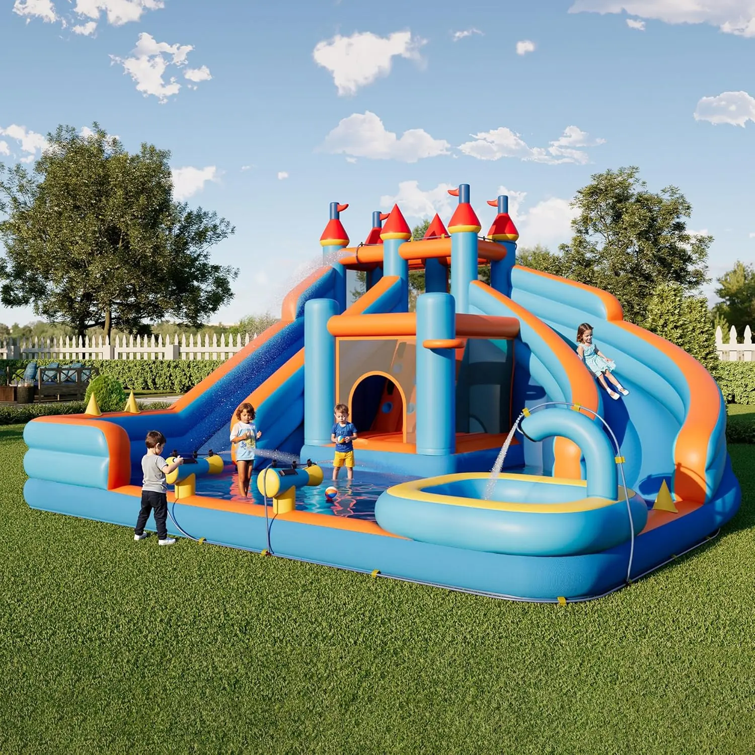 [Summerwins]Vanacc Inflatable Bounce House, Water Slide with Jumping Area, Climbing Wall and Splash Pool, Indoor Outdoor Jumper for Big Children, Air Blower Included,Mother's Day Gifts