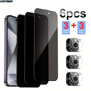 6-in-1 Privacy Screen Case for iPhone, Anti-peep Reinforced Glass with Camera Lens Protector, Phone Accessories Compatible with iPhone 11/12/13/14/15/16 Series, Cover