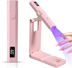 UV Nail Light, Mini Handheld UV Light with LCD Display for Gel Nails, Cordless Nail Lamp with Stand, Portable Led Lamp with 2 Timer Settings 20/60s, Rechargeable USB Nail Dryer for Home DIY Salon Use, Pink