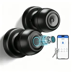 [Deals For You Days] Fingerprint Door Lock, Smart Door Knob, Biometric Door knob with App Control, Easy to Install, Replaceable Battery, Up to 100 Thumbs, Suitable for Bedrooms, Cloakroom, Garage, Offices, Hotel-Black FathersDayGift