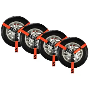VULCAN Wheel Dolly Tire Harness with Universal O-Ring - 2 Inch x 96 Inch - 4 Pack - PROSeries - 3,300 lb SWL - Straps Only - Ratchets Sold Separately Adjustable Ropes Tension Rope