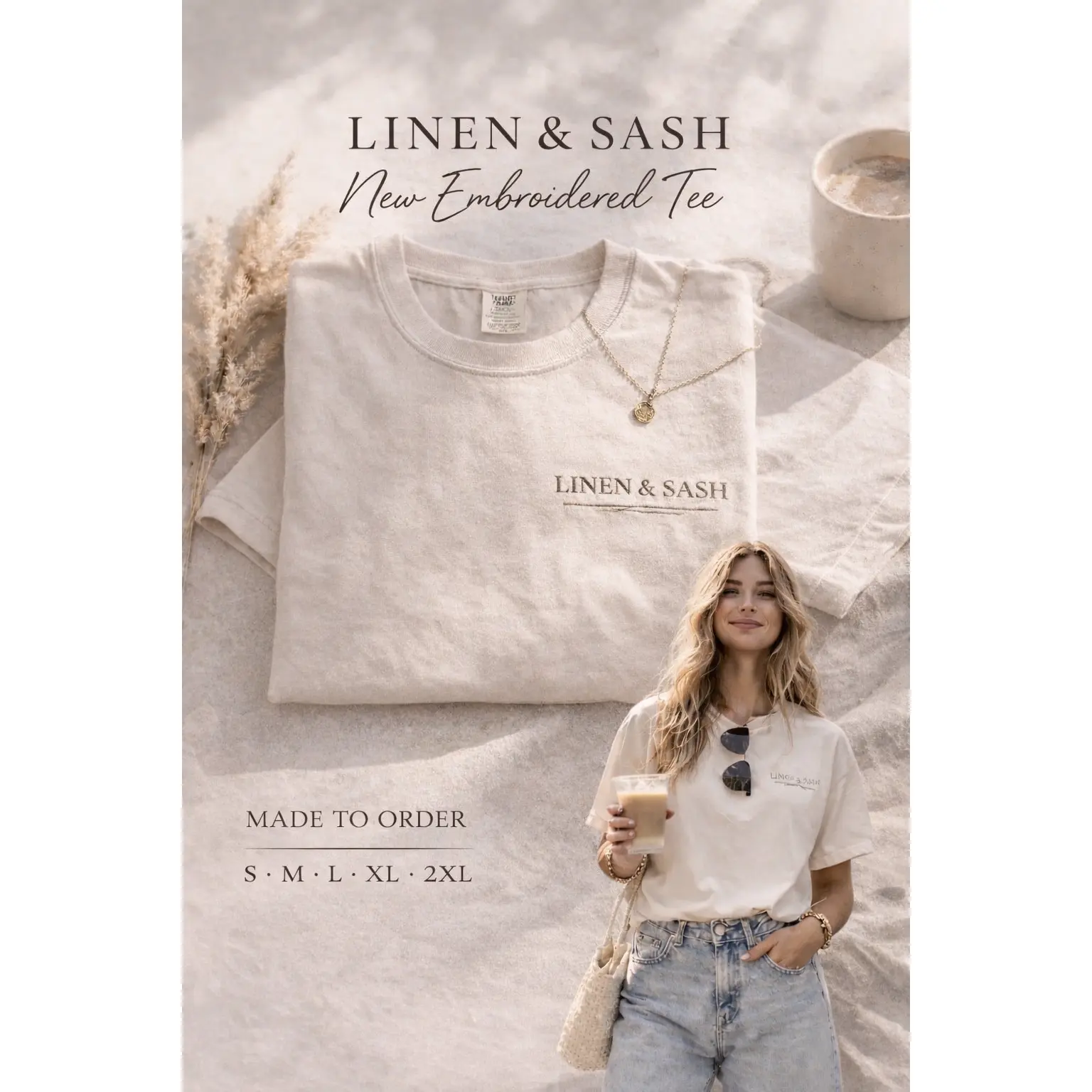 Linen & Sash Embroidered Tee
