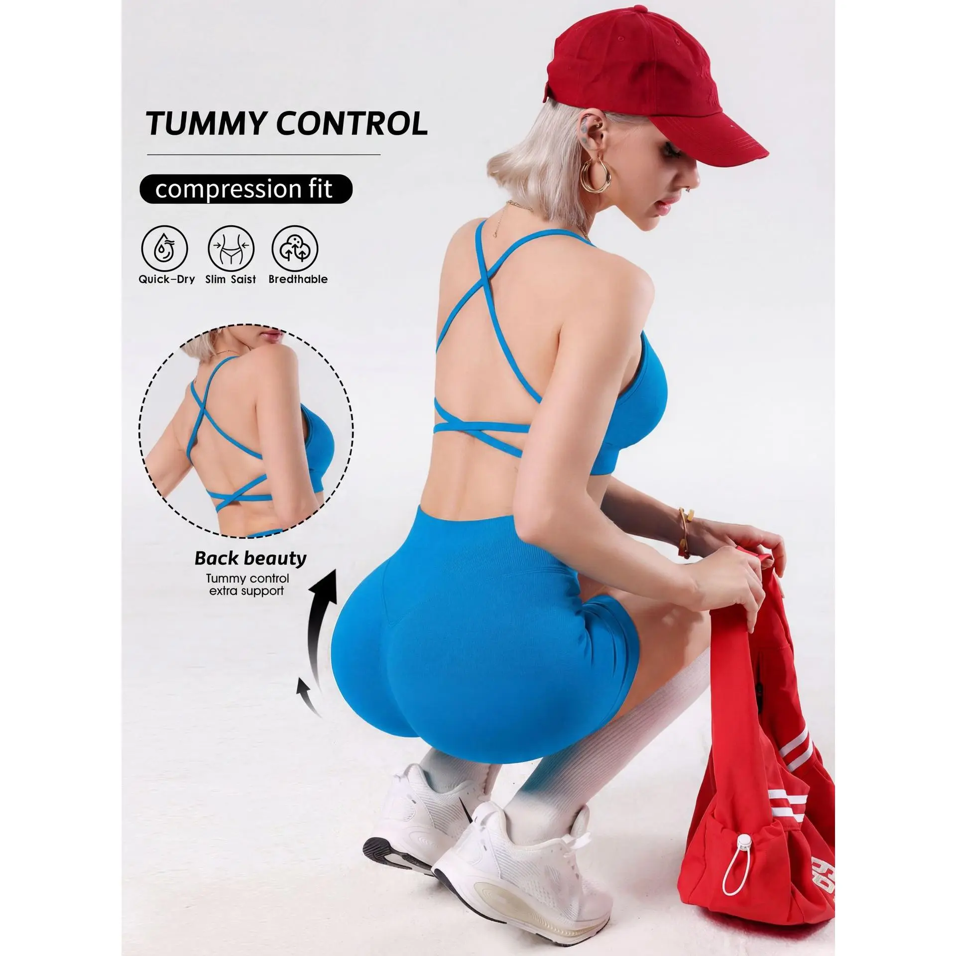 Women's 2-Piece Sporty Sports Underwear Set, Cross-Suspender Beauty Back Yoga Bra, High-Waist Belly & Hip-Lift Fitness Biker Shorts for Yoga, Fitness Women's 2-Piece Sporty Sports Underwear Set, Cross-Suspender Beauty Back Yoga Bra, High-Waist Belly & Hip-Lift Fitness Biker Shorts for Yoga, Fitness