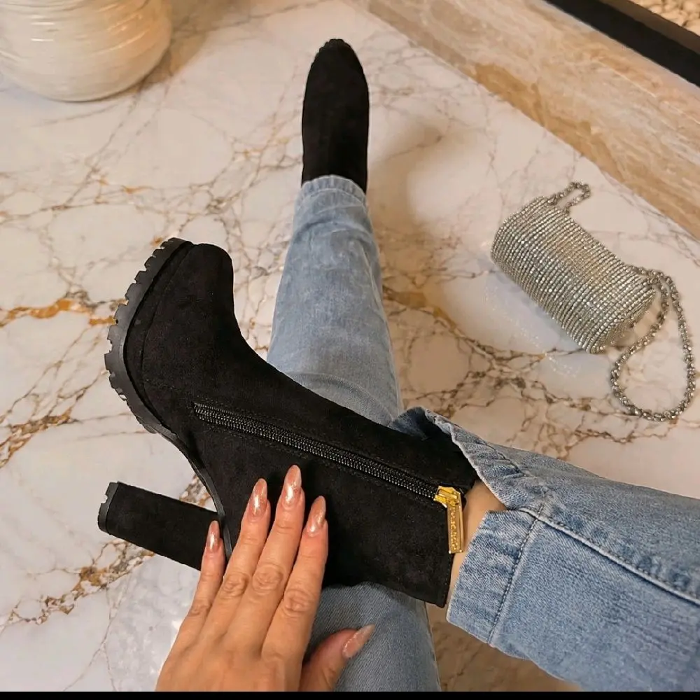 Trista 5  Women's Chunky Block Heel Suede AnkleBoots with Side Zipper