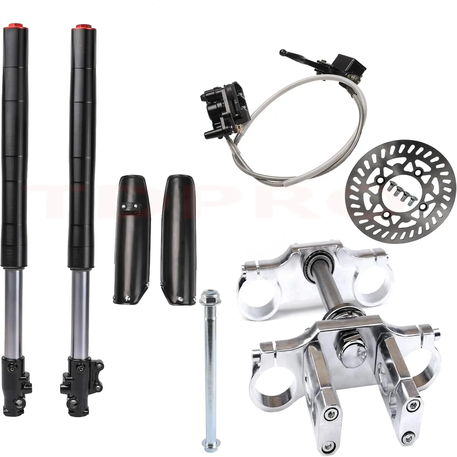 27.6" 700mm 45/48mm Front Forks Shock with Triple Tree Clamps & Brake Assembly Disc Rotor & 15mm Axle for 70cc 90cc 110cc 125c 140cc 150cc 160cc Pit Dirt Bike Apollo Coolster CRF XR TTR KLX