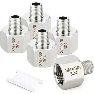 5 count 304 Stainless Steel Pipe Fitting,  Reducer Adapter, 3/8" NPT Male x 3/4" NPT Female, Reducing Pipe Adapter Fitting