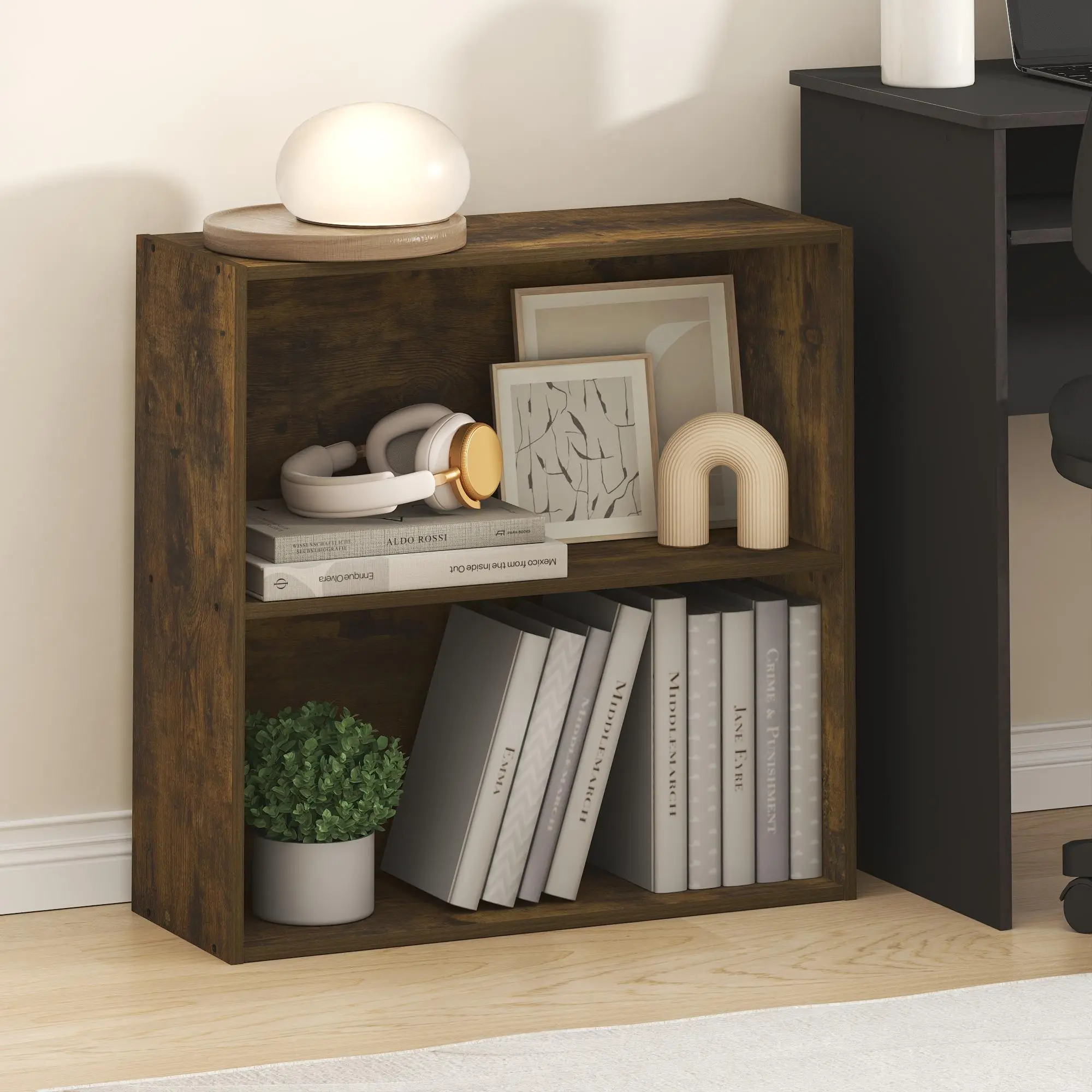 PASIR Bookshelf, 2-Tier Bookshelf, Bookcase with Open Shelves, 9.0 x 24.6 x 23.7, for Living Room, Bedroom, Home Office, Amber Pine, Space-Saving Small Furniture for Home Organization, Apartment, Dorm and Small Spaces