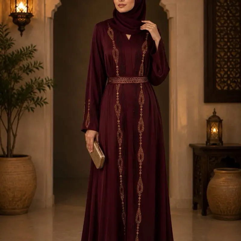 #61 Dubai Luxury 1-Piece Abaya, Abaya Fashion, with Matching Hijab and Belt