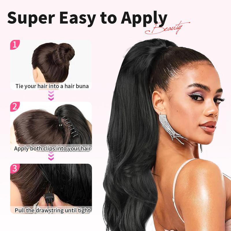 Claw Ponytail Extension, 26Inch Claw Clip in Ponytail Extension for Women Long Black Wavy Layered Pony Tails Hair Extensions Synthetic Clip in Ponytail Hairpiece for Women Daily Party Use