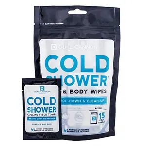 212 MAIN Duke Cannon Supply 262945 Cold Shower Cooling Field Towel Wipes, 15-Pack Disposable Face Towels, Menthol & Aloe Blend Refreshing Face Cleansing Wipes