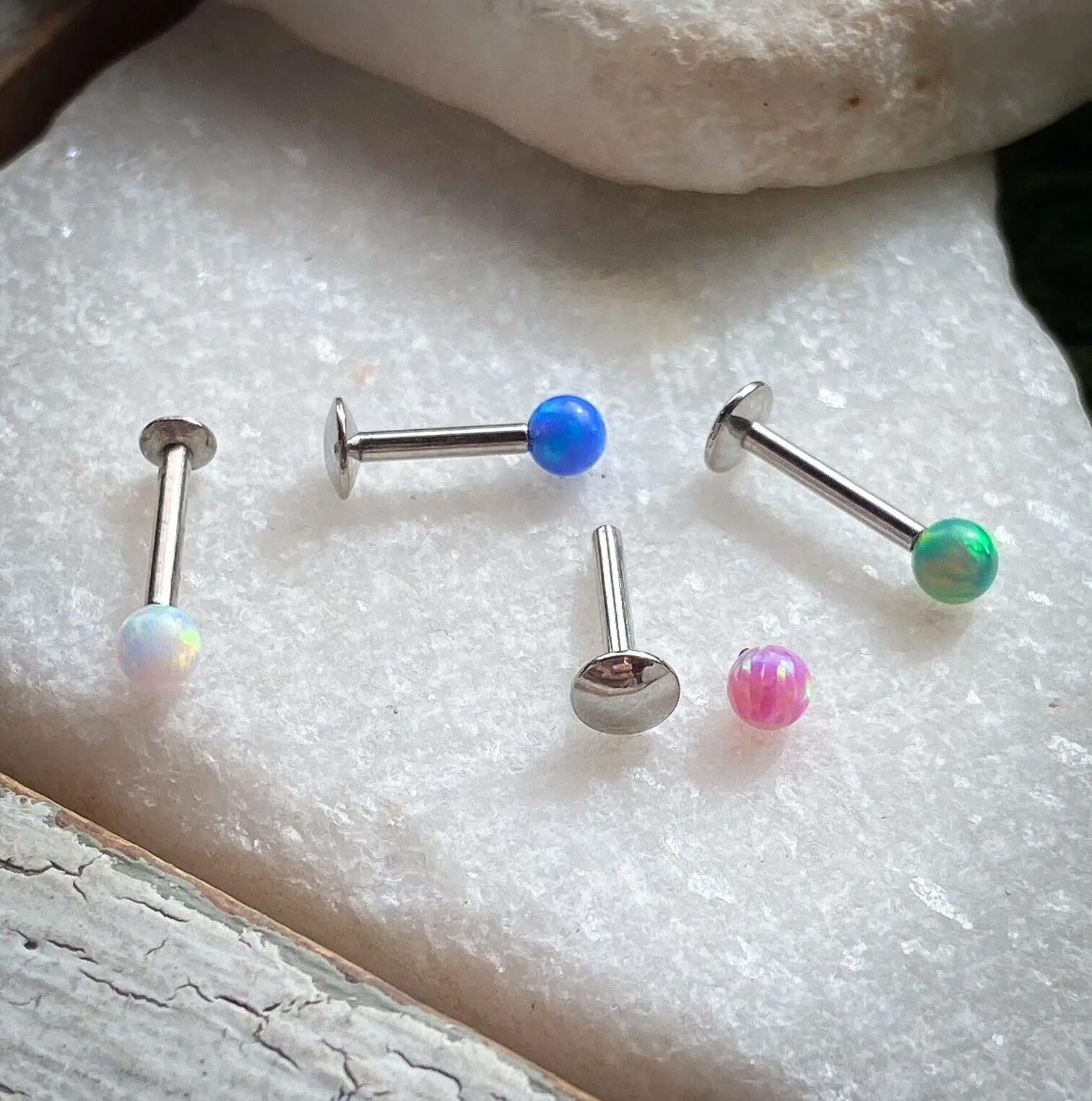 1pc Opal Ball Surgical Steel Internally Threaded Labret Monroe - choose color