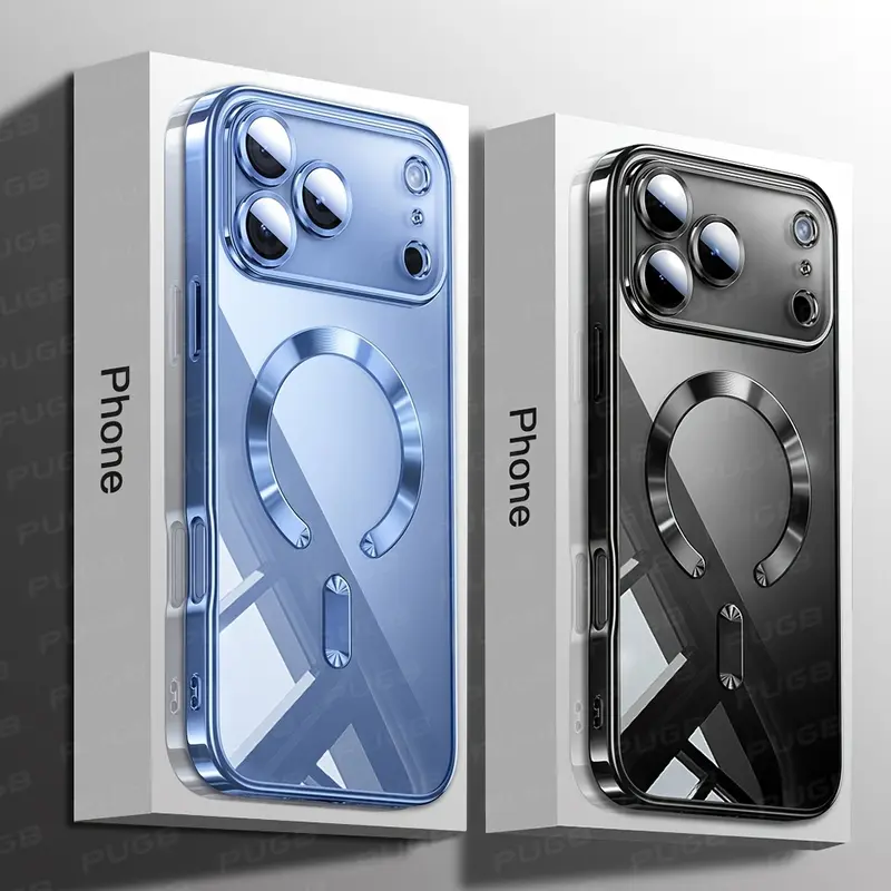 Premium Magnetic Wireless Charging Phone Case for iPhone 11 12 13 15 16 17 Pro Max & Air Plus with Camera Lens Protection Shockproof Clear Soft Cover