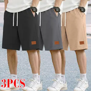3-pack men’s summer corduroy shorts — premium feel, short athletic style with elastic waistband and back patch pocket; retro corduroy casual sports shorts for beach and streetwear, versatile street style.