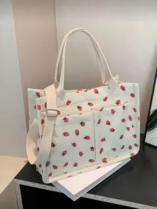 Stylish Casual Multi-Pocket Strawberry Print Lightweight Handbag, Casual Trendy Handbag, Large Capacity Adjustable Strap Bag for Girls, Women, School, Work, Shopping Handbag Sling Bag