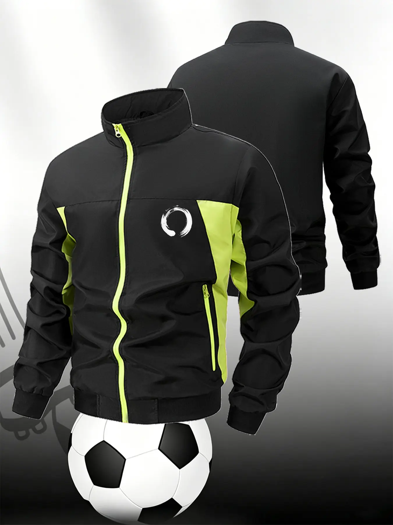 Contrast Panel Athletic Track Jacket Men Minimalist Circle Print Long Sleeve Full Zipper Soccer Training Running Outerwear Casual Outdoor Sports Fitness Coat