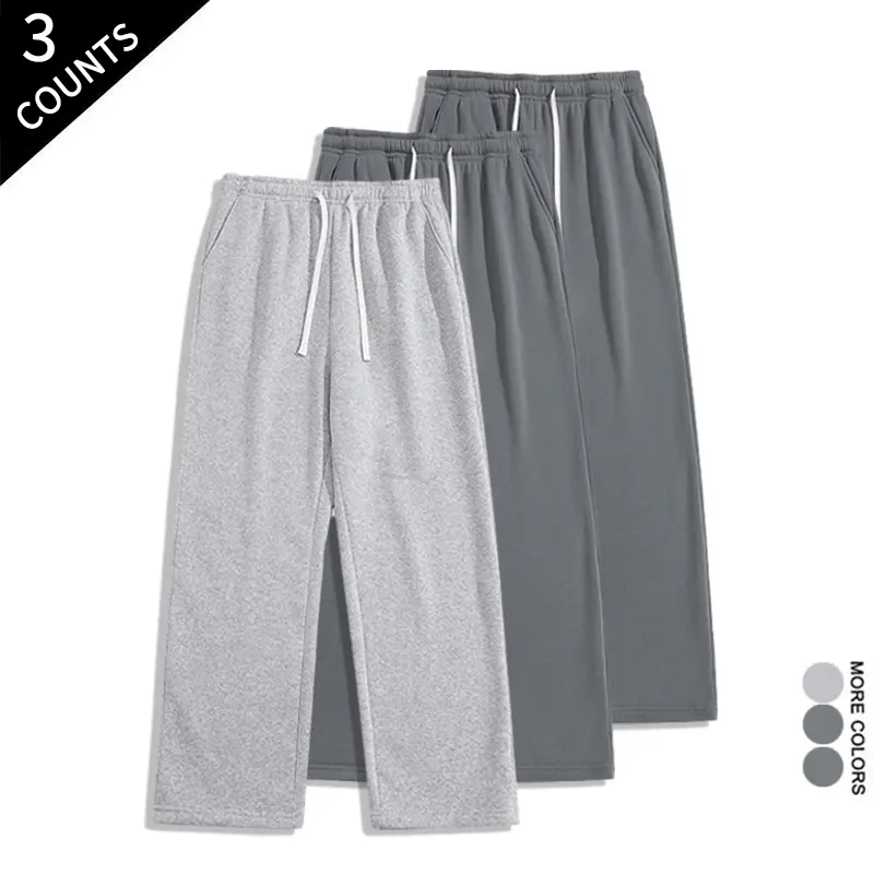 Viral TikTok Style Men's 3-Pack Sweatpants - Baggy Straight Leg Pants for Everyday & Streetwear