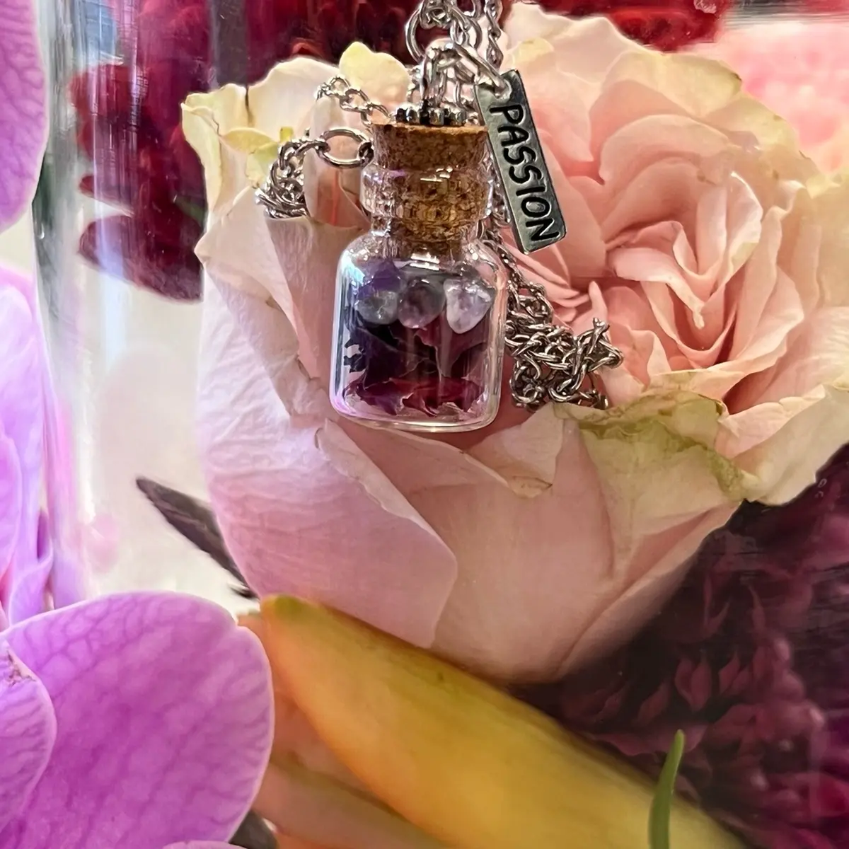Petals and Amethyst Intentions Jar - Crystal Healing Bottle - Tin, Bottles