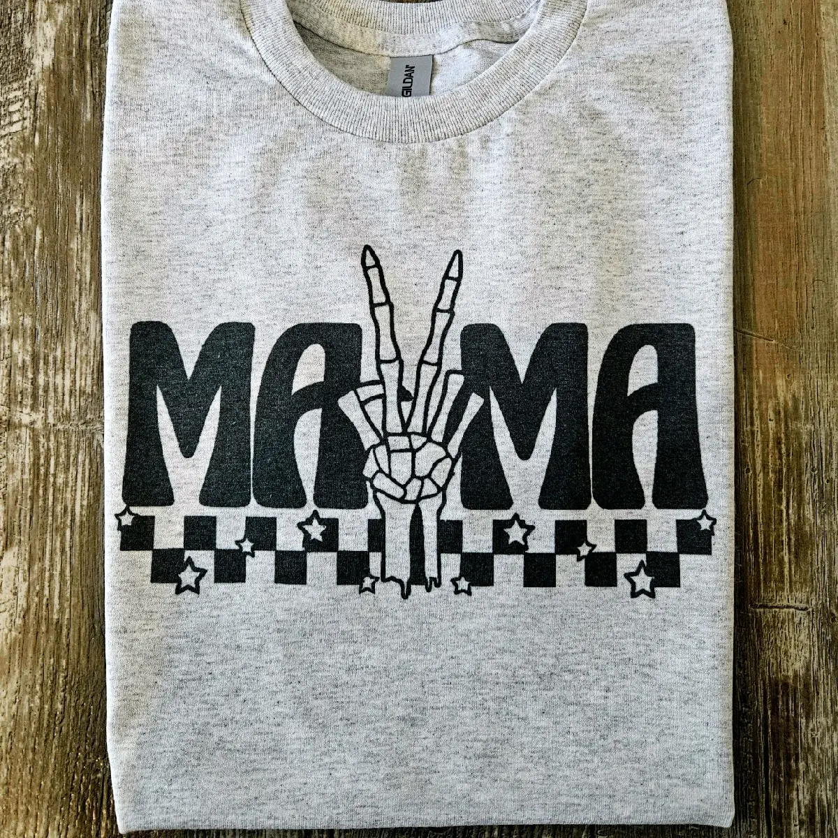 mama shirt retro skeleton hand popular trending checkered emo mom