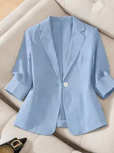 A women's solid color lightweight elegant high-end three-quarter sleeve Fitted blazer Jacket, suitable for spring and summer, ideal for commuting and daily wear.