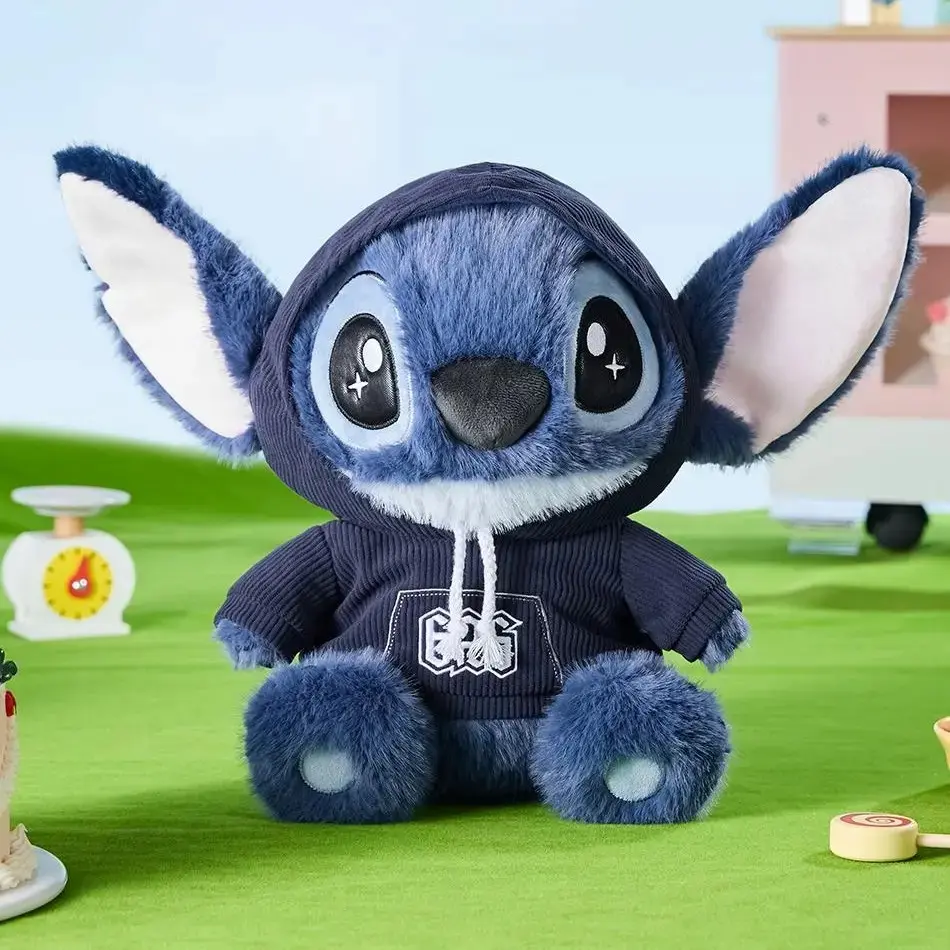 MINISO Officially Licensed Disney Lilo & Stitch 12in Sitting Stitch Stuffed Animal Collectible, Classic 626 Hoodie, Overalls Design, Durable Soft Fluffy Cute Stuffies, Soft Cuddly Gift for Decoration