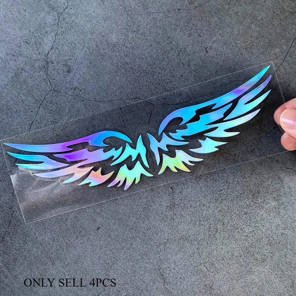 4PCS/SET "Holographic Wing Car Sticker, Stylish Iridescent Wing Decal for Car Window/Body, Cool Auto Exterior Decor Sticker, Car Decorative Sticker to Enhance Vehicle Style, Car Decals, Cool Car Decoration