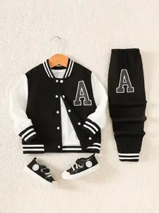 2PCS - Directionally developed new Autumn/Winter fashion set for boys, featuring long-sleeve top and long pants, patterned baseball jacket outerwear with spliced cool printed sports casual outdoor set Sweatshirts