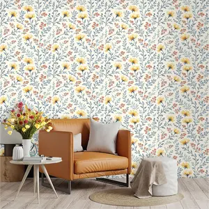 Fresh Lotus Flower Pattern Wallpaper, PVC Material with Adhesive Back, Easy Peel and Stick, Ideal for Kitchen/living Room/bedroom Decor