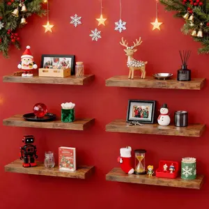 6 Pack Christmas Themed Floating Shelves, Wall Mounted Bathroom Kitchen Living Room Shelves, Over Toilet Hanging Shelf With Holiday Decor For Christmas Home Storage & Stylish Festivity