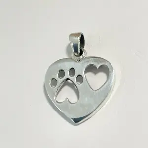 Sterling Silver 925 Dog Paw Heart Pendant Charm Jewelry