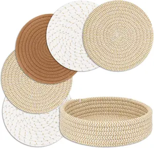 5 PCS Trivets for Hot Dishes, Hot Pads with Storage Basket, Heat Resistant Mat Protect Counter