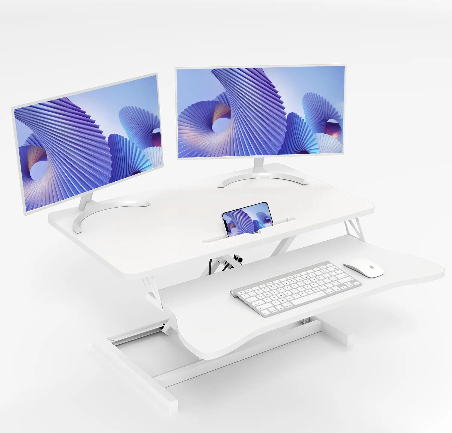 Ergonomic Standing Desk Converter | Height Adjustable, Dual Monitor Workstation, white，work from home desk，movable ,din table keyboard