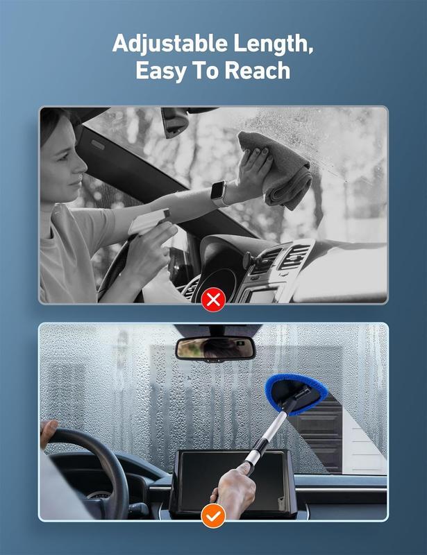 【Spring & Easter】Windshield Cleaning Tool, Microfiber Car Window Cleaner with 4 Reusable and Washable Microfiber Pads and Extendable Handle，cleaning products，cleaning products Mop，2026 Upgraded