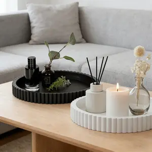 PrimPick Modern black silicone round tray, suitable for coffee table decoration - an artistic center decoration with a minimalist design, highly suitable for home decoration, perfume display, fashion center decoration, and coffee bar decoration