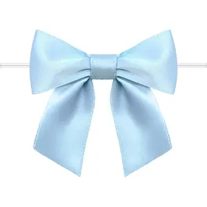 60 Pack Twist Tie Bows 3.3‘’ Craft Bows Satin Ribbon Bow for Gift Wrapping, Treat Bags, Party Favors & Craft Decoration Light Blue