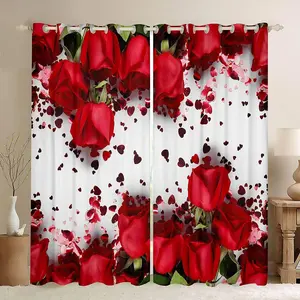 Feelyou Rose Window Drapes - Red Rose Petals Botanical Floral Home Decoration Curtain, Home Textile Romantic Window Treatments for Bedroom, Living Room