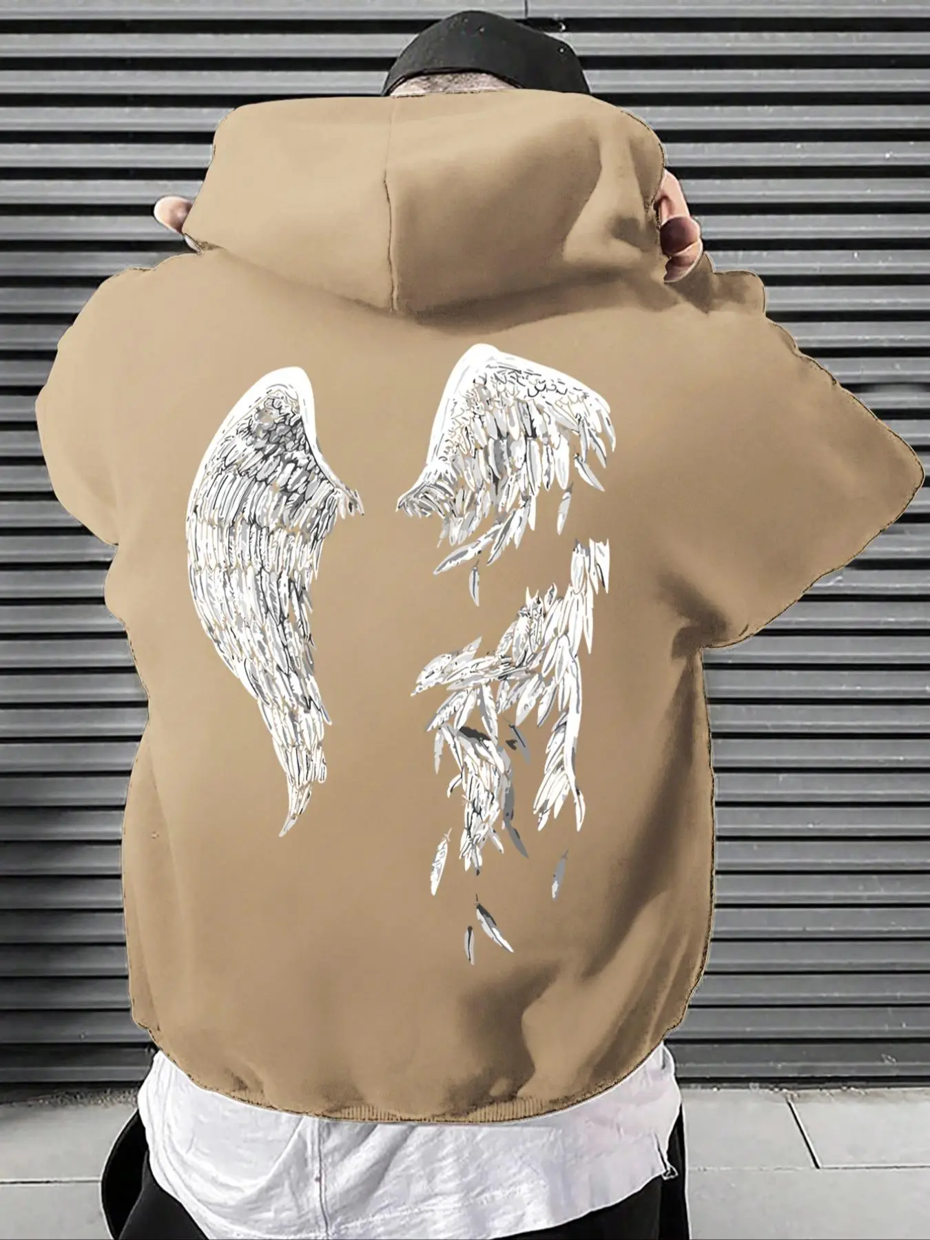 Men's Wings Print Drawstring Hoodie, Fashion Essentials Hoodie, Regular Fit Casual Pocket Hooded Sweatshirt, Men's Spring & Fall Streetwear for Daily